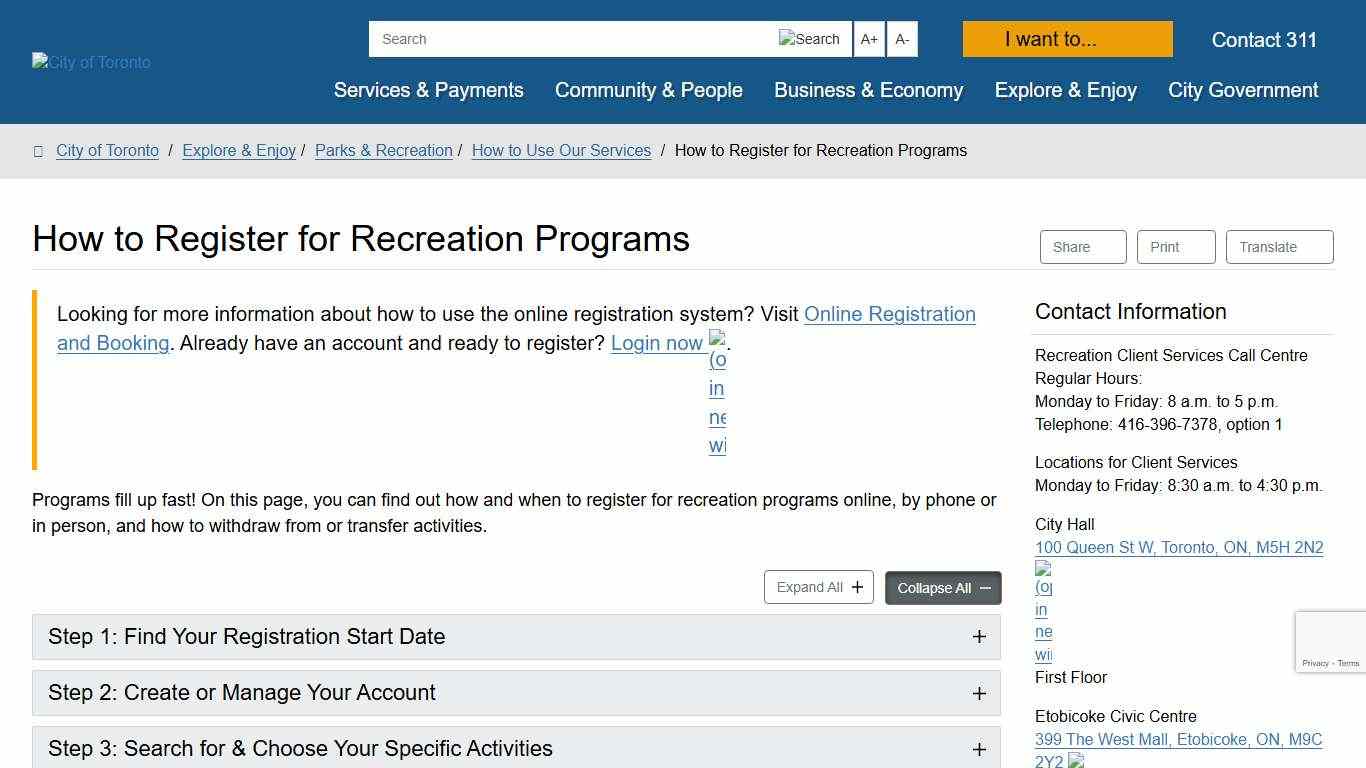 How to Register for Recreation Programs – City of Toronto